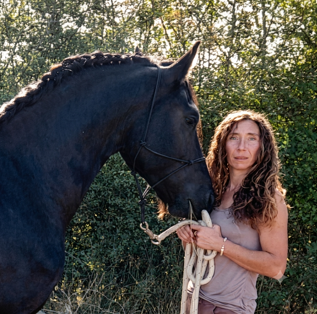 Élise et un cheval de l'écurie